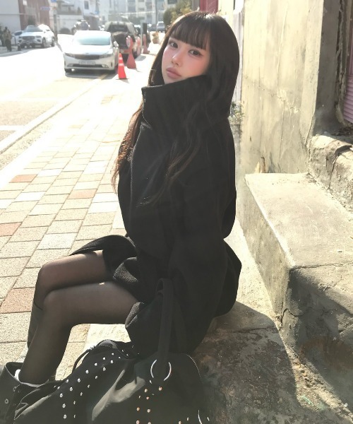 Aelina ピーコート pコート スタンドカラーダブルブレストメルトン