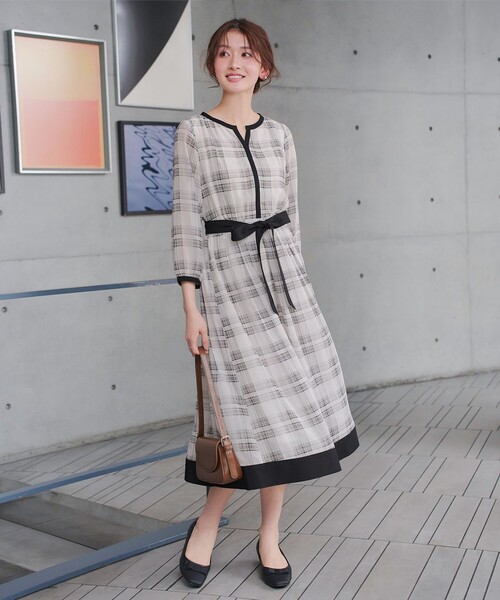 Tiaclasse ワンピース 「大きいサイズ」シアーチェック配色ワンピース