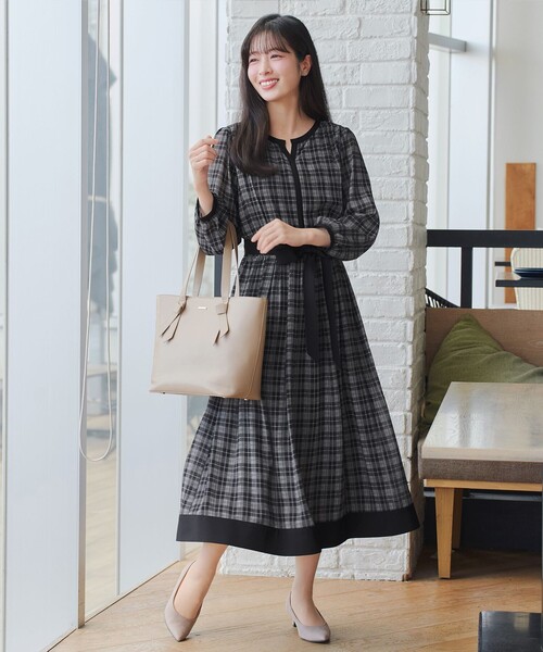 Tiaclasse ワンピース 「大きいサイズ」シアーチェック配色ワンピース