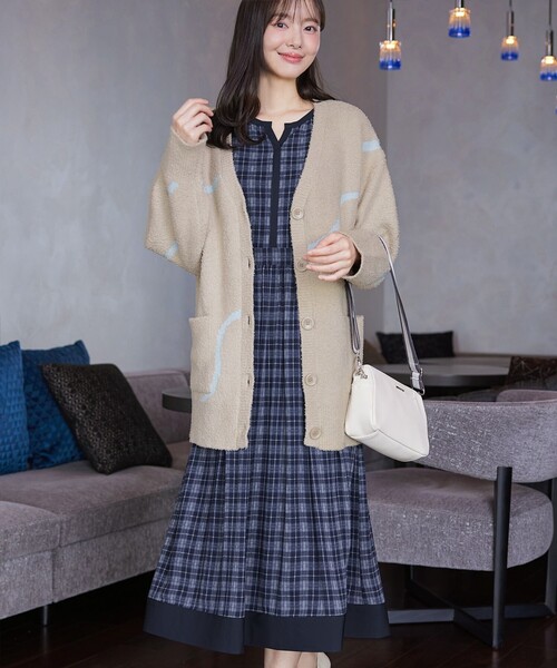 Tiaclasse ワンピース 「大きいサイズ」シアーチェック配色ワンピース