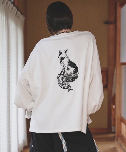 狐独 tシャツ 狐刺繍ビックボリュームロンT メンズ レディース