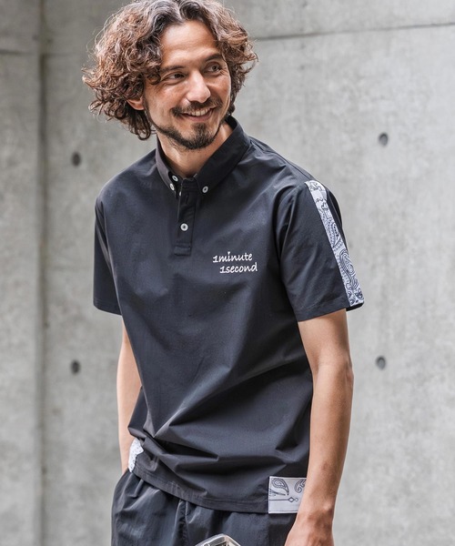 シャツ mhs2559-nylon x knit line polo shirt ポロシャツ(1M26N030) メンズ | 1minute 1second | 01