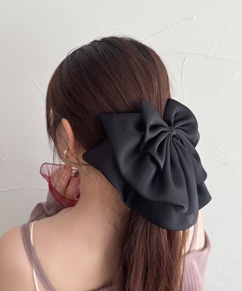 a c c aビジュー黒 サテン リボン付き ヘアバンド apres jour（アプレジュール） ヘアクリップ 「apres jour×ARIAZ
