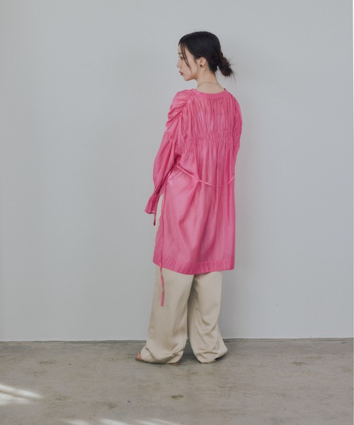 ✩.*˚素敵ピンクシルク混カットソーブラウス トップス Pqran（クラン） ブラウス シャツ コットンシルクブラウス レディース