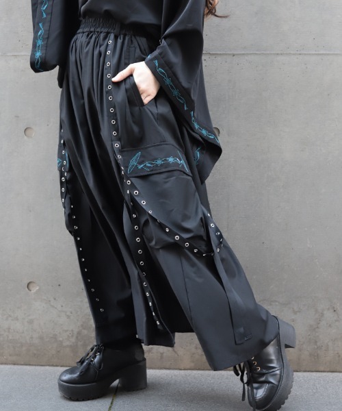 REZEN カーゴパンツ REZEN（リゼン） ワイドパンツ カーゴパンツ 和傘刺繍カーゴパンツ