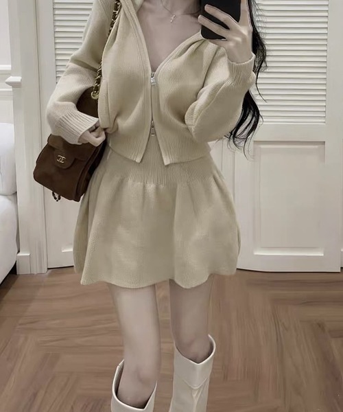 meJane（ミージェーン） セットアップ ダブルジップフードニット