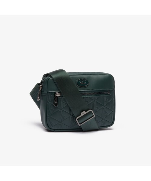 【定価24200円】LACOSTE レザーモノグラムリポーターバッグ 型押し 黒 定価24200円】LACOSTE レザーモノグラムリポーターバッグ 型押し