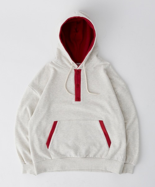 Adoon plain パーカー ヘンリーネックバイカラーフーディー メンズ
