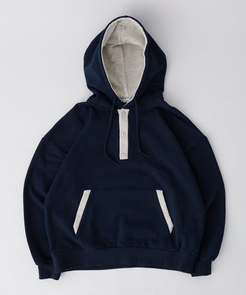 Adoon plain パーカー ヘンリーネックバイカラーフーディー メンズ