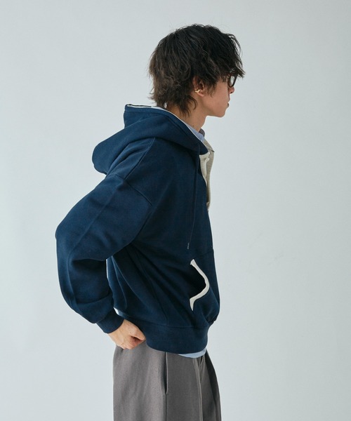 Adoon plain パーカー ヘンリーネックバイカラーフーディー メンズ