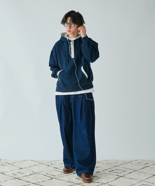 Adoon plain パーカー ヘンリーネックバイカラーフーディー メンズ