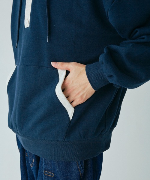 Adoon plain パーカー ヘンリーネックバイカラーフーディー メンズ