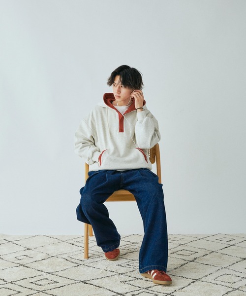 Adoon plain パーカー ヘンリーネックバイカラーフーディー メンズ