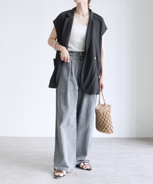 reca  レカ  ベスト　ジレ　グリーン reca ベスト ジレ テーラーカラーベスト レディース : ZOZOTOWN