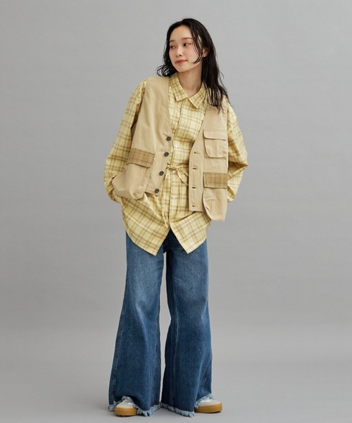 ブラウス シャツ 「eLur」2wayチェックシャツ（セットアップ可) レディース メンズ eLur】2wayチェックシャツ（セットアップ可)（シャツ/ブラウス