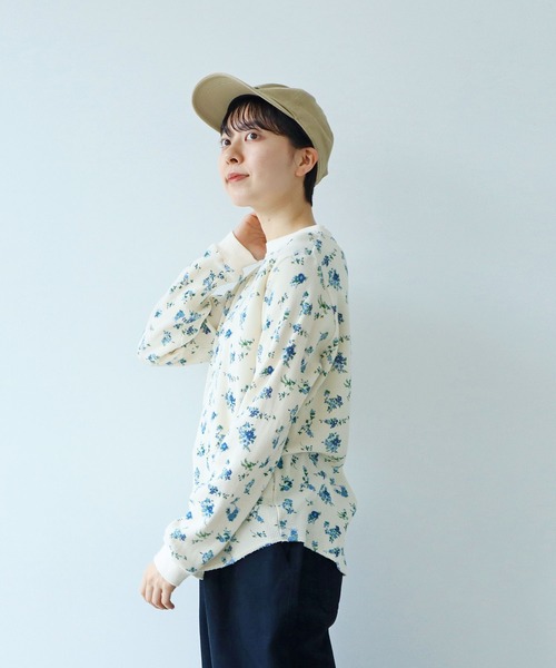 tシャツ 「25AW」小花ワッフルフーディー レディース PAR ICI tシャツ コーマワッフル 長袖クルーネック小花柄