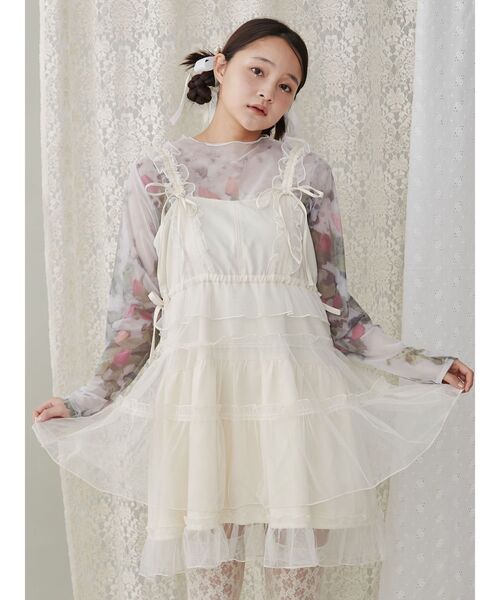 merry jenny tシャツ flowerシアーメッシュtops レディース