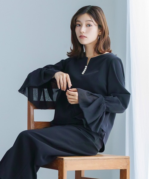 ブラウス シャツ UV CUT・速乾・接触冷感・防シワ・ストレッチ・手洗い可「多機能すぎるブラウス」ダブルピケクロス・パール調キーネックデザインブラウ ブラウス シャツ 洗濯機で洗える！UVカット！ストレッチ！防シワ