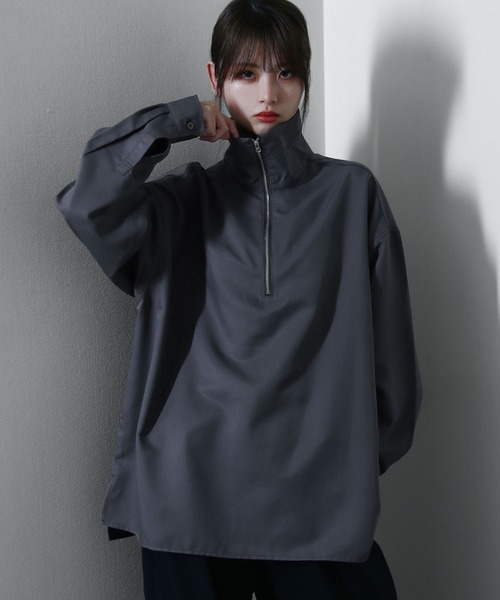 Nilway（ニルウェイ） シャツ ハーフジップスタンドカラー 長袖 シャツ