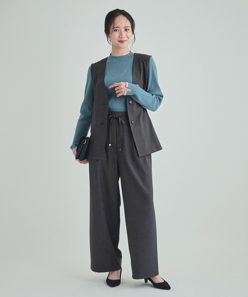 ベスト ジレ 「セットアップ対応」ステッチデザイン/フロントリボンデニムベスト レディース LE CERCLE par rope' ベスト ジレ 「セットアップ対応」デニム