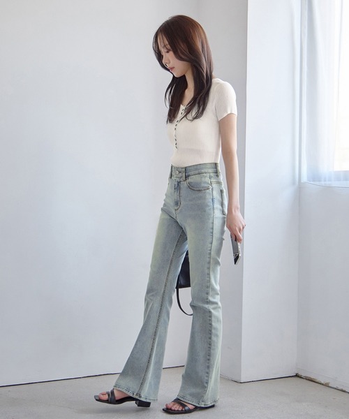 ジーンズ デニム デニムパンツ 「選べる2丈」ストレッチセミフレア