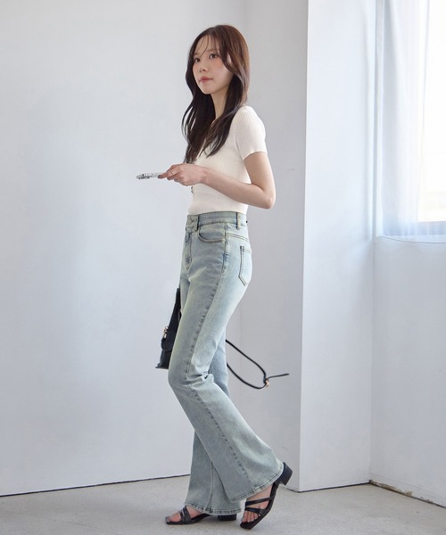 ジーンズ デニム デニムパンツ 「選べる2丈」ストレッチセミフレア