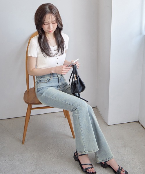 ジーンズ デニム デニムパンツ 「選べる2丈」ストレッチセミフレア