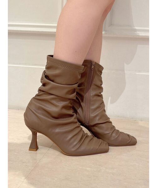 ショートブーツ・ブーティ Knee High Leather Boots RESEXXY ブーツ ギャザーデザインショートブーツ レディース