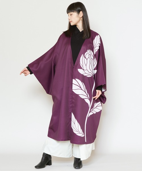 【ヴィンテージ】古着 羽織 着物カーディガン 花柄 刺繍 モード 黒 赤 レトロ カヤ カーディガン 「カヤ」輪の花 長羽織 レディース : ZOZOTOWN