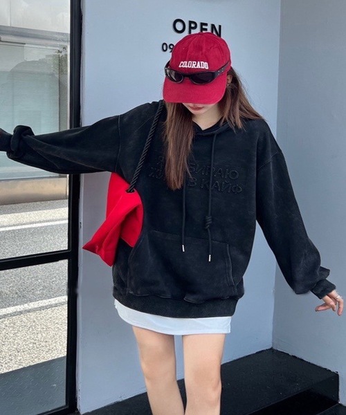 パーカー ピグメント加工 エンボスロゴパーカー レディース メンズ | CREARE -LINO- | 03