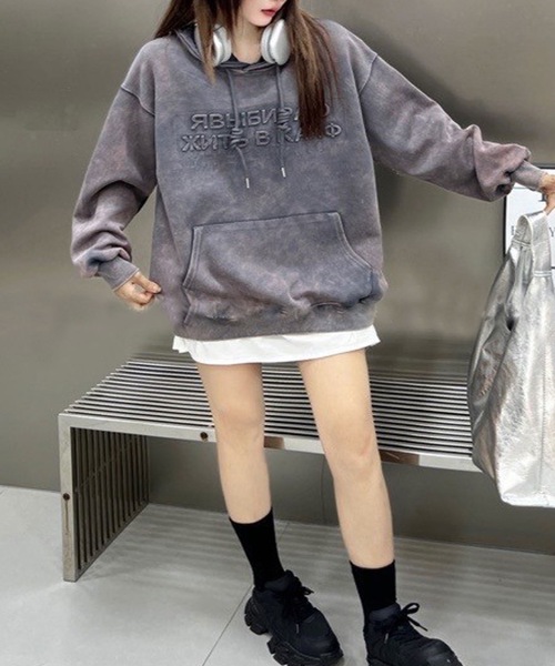 パーカー ピグメント加工 エンボスロゴパーカー レディース メンズ | CREARE -LINO- | 04