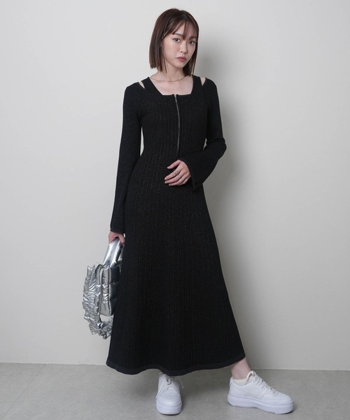 LADYMADE ワンピース フロントジップレイヤードニットワンピース