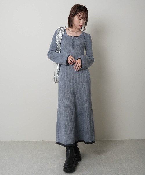 ニットワンピース LADYMADE ワンピース フロントジップレイヤードニットワンピース
