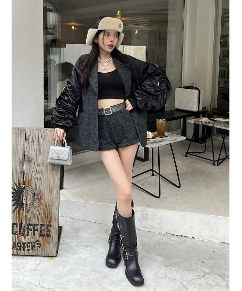 Darich パンツ ハイウエストチェックショートパンツ レディース