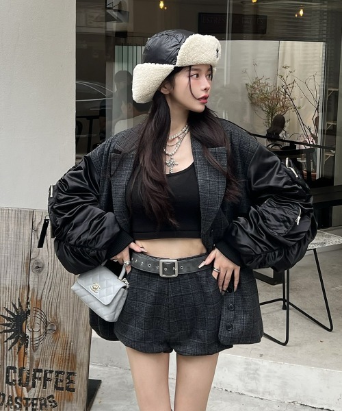 Darich パンツ ハイウエストチェックショートパンツ レディース