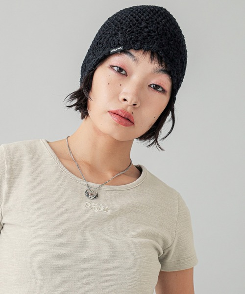 ニット帽 ニットキャップ 「HIKA」花柄カギ編みニットHAT