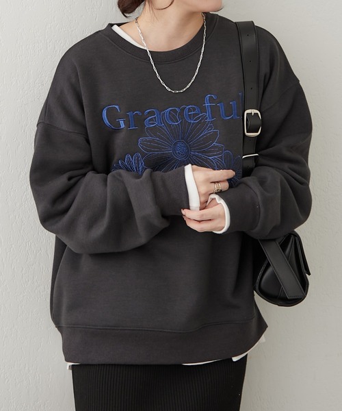 continuer de NICE CLAUP スウェット 裏起毛フラワー刺繍スウェット