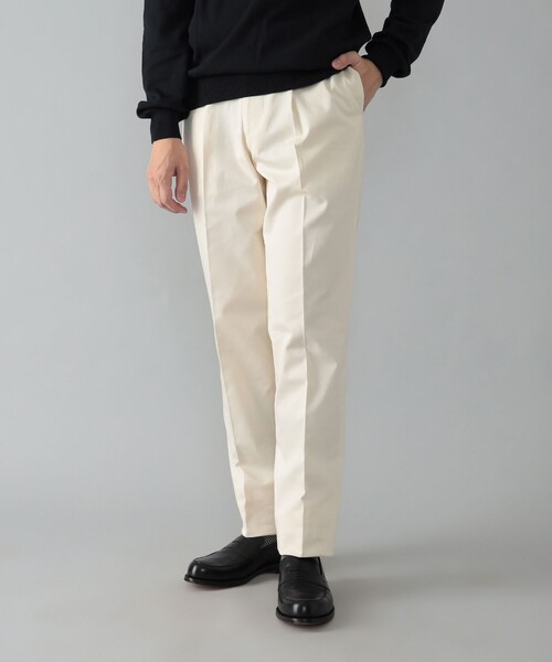 BEAMS F ベージュ スラックス BEAMS F パンツ 1プリーツ コットンツイル スラックス メンズ