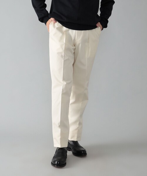 BEAMS F パンツ 1プリーツ コットンツイル スラックス メンズ