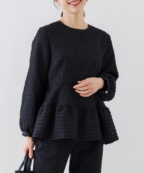 ブラウス シャツ 「SONO/ソーノ」「SONO NAVY/ソーノネイビー」エアリーツイードティアードペラムブラウス レディース