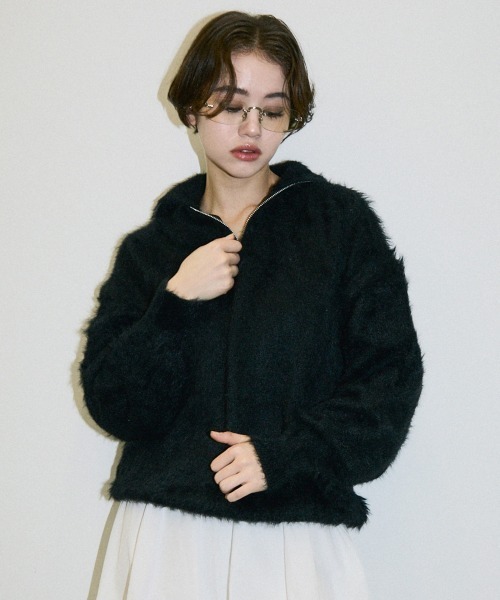 Clum トレーナー スウェット half zip mohair like over size knit