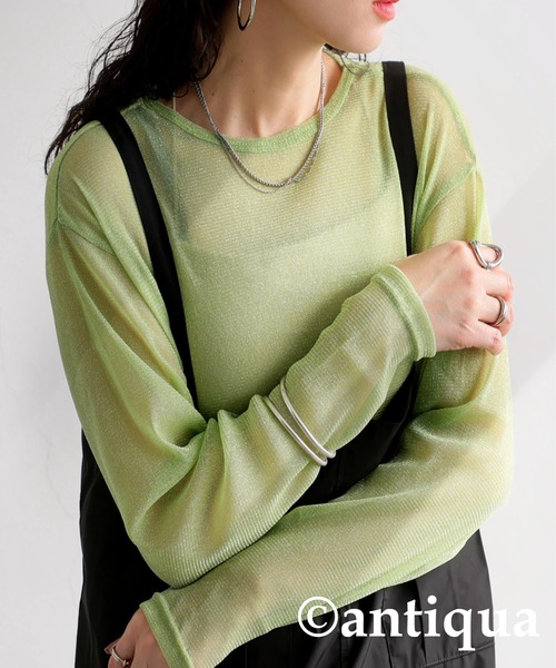 antiqua（アンティカ） tシャツ シアーグリッタートップス レディース