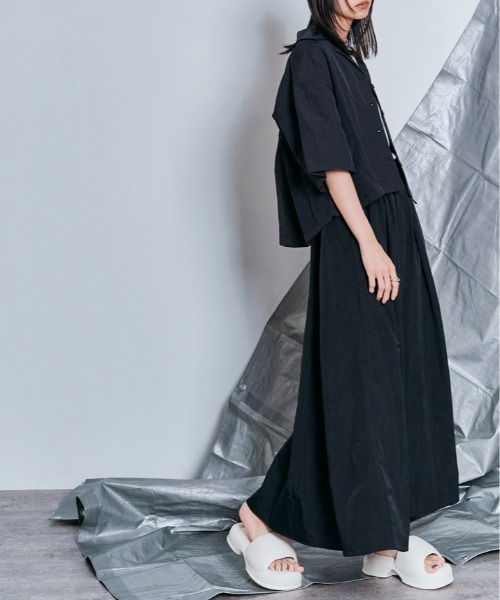 W：Huku ジャケット ノーカラージャケット 撥水 サファリシャツ