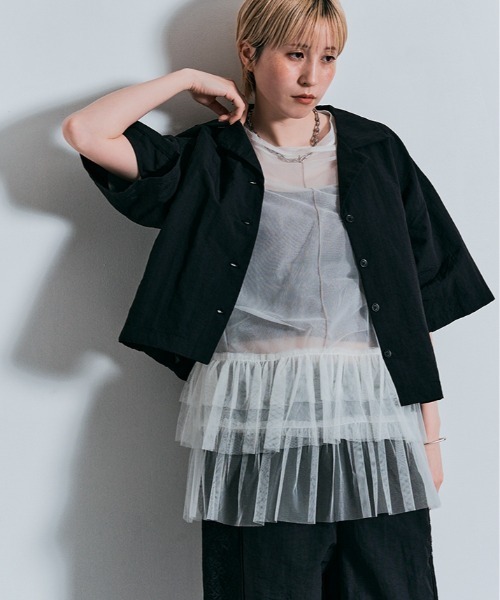 W：Huku ジャケット ノーカラージャケット 撥水 サファリシャツ