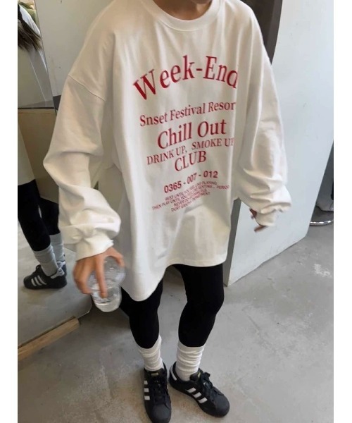 SHEENA（シーナ） tシャツ Chill OutロゴプリントオーバーサイズロンT