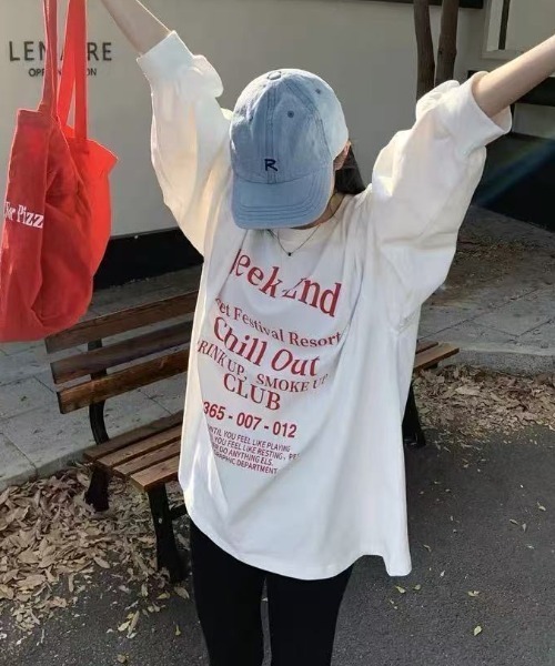SHEENA（シーナ） tシャツ Chill OutロゴプリントオーバーサイズロンT