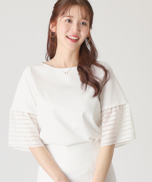 tシャツ 「洗える／日本製／接触冷感」シアーボーダー袖のジャージプルオーバー レディース