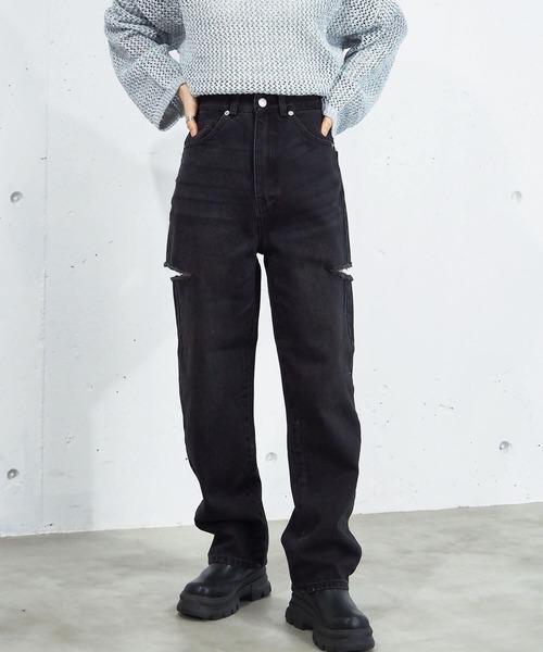 [tiptop] повреждение обработка Denim брюки M sax голубой женский 