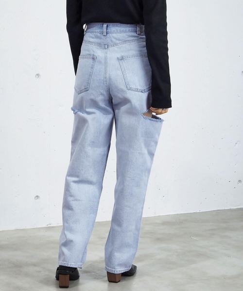 [tiptop] повреждение обработка Denim брюки M sax голубой женский 