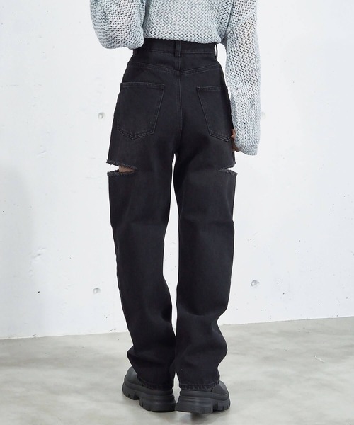 [tiptop] повреждение обработка Denim брюки M sax голубой женский 